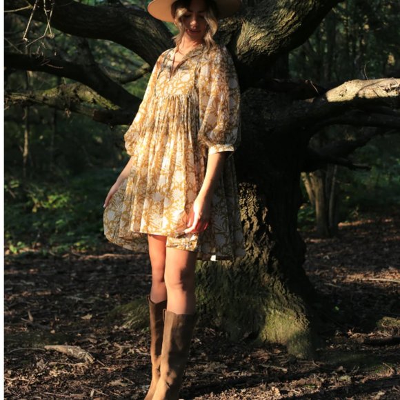 Daughters of India Kyra Mini Dress ~ Golden Palm XL SOLD OUT ON SITE - Picture 3 of 7